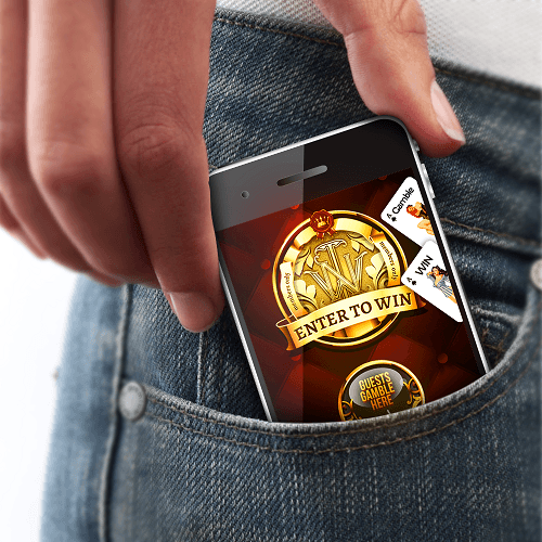 Placing mobile phone with gambling app active into pants pocket